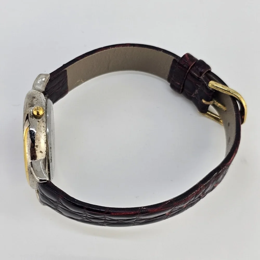 34MM‎ Women's Analog Watch White Dial Brown Leather Bands NEW Battery